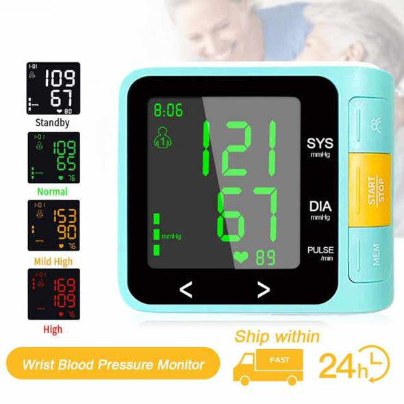 Wrist Blood Pressure Monitor – Portable with Digital LCD in Green