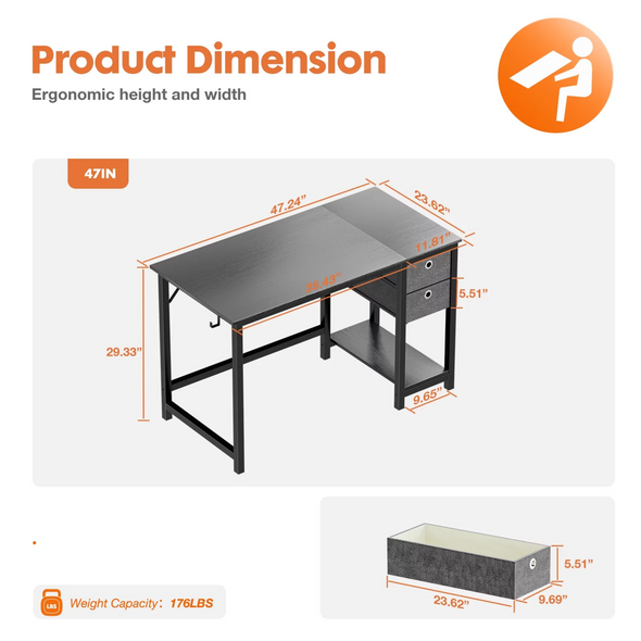 Spacious Computer Desk with Drawers and Storage, Home & Office