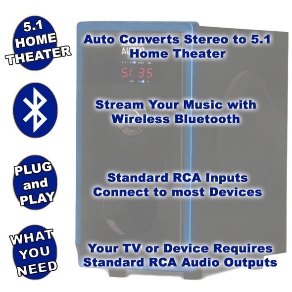 Acoustic Audio 5.1 Bluetooth Speaker System, 6 Speaker Home Theater - Aroflit