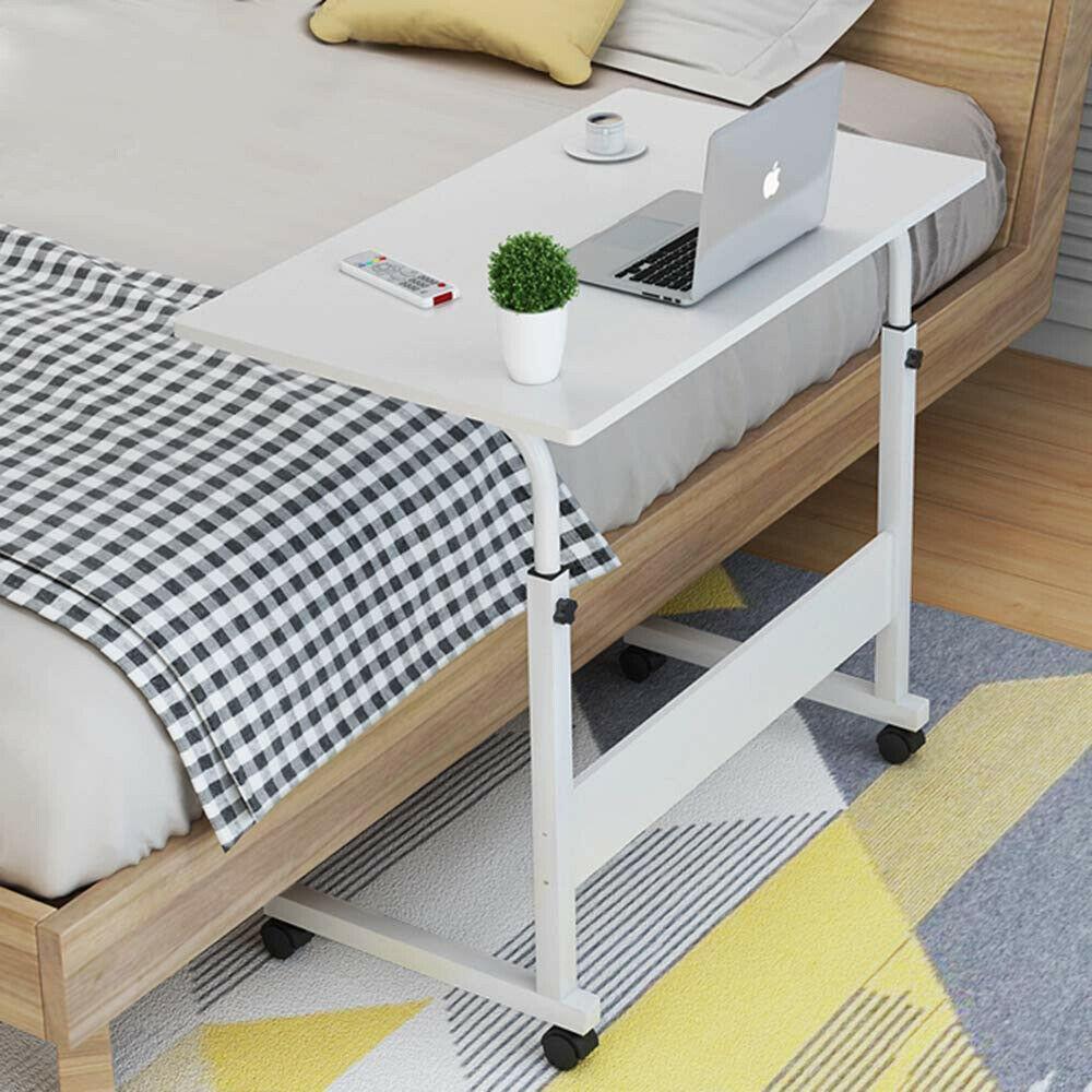 Adjustable Wheeled Over-Bed Table for Laptop and Breakfast, White - Aroflit