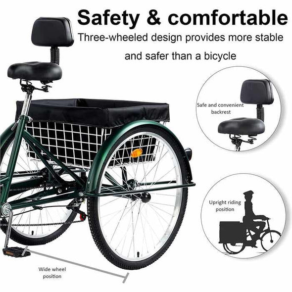Adult Folding Three - Wheel Tricycle Bike With Backrest - Aroflit