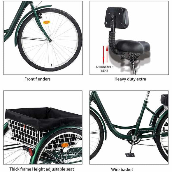 Adult Folding Three - Wheel Tricycle Bike With Backrest - Aroflit