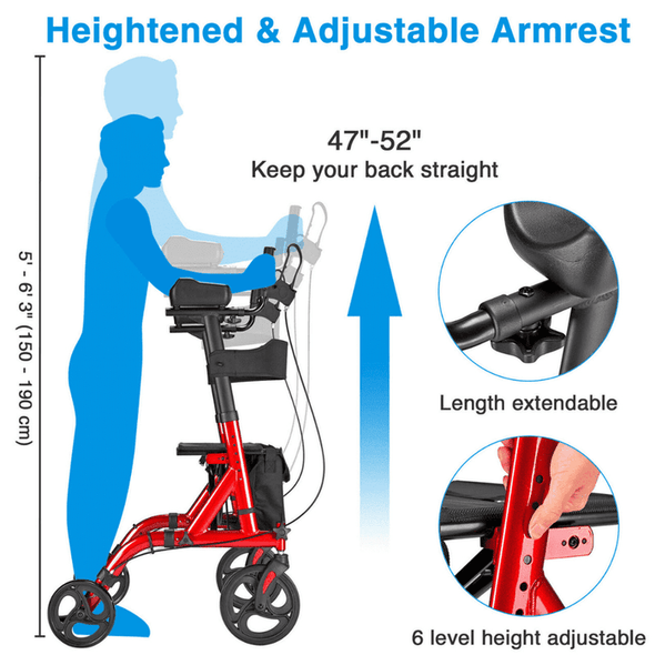 Adults Lightweight Rollator Four Wheeled Upright Walker Seat - Aroflit