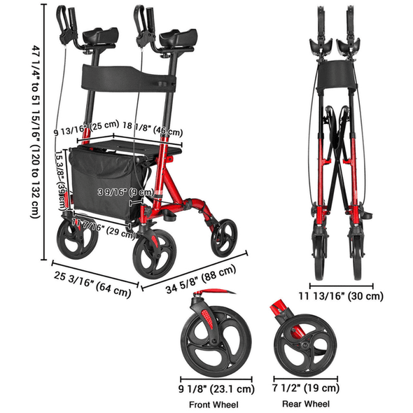 Adults Lightweight Rollator Four Wheeled Upright Walker Seat - Aroflit