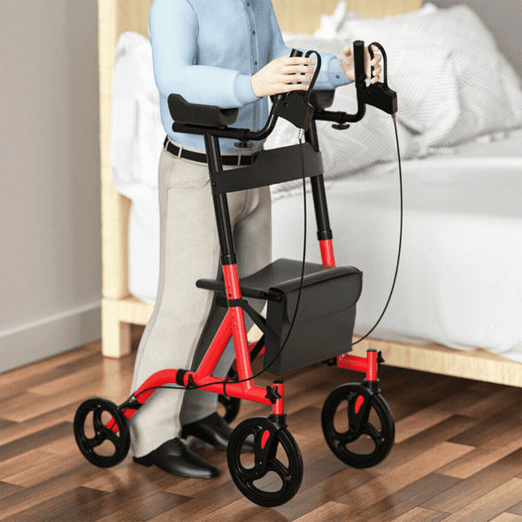 Adults Lightweight Rollator Four Wheeled Upright Walker Seat - Aroflit