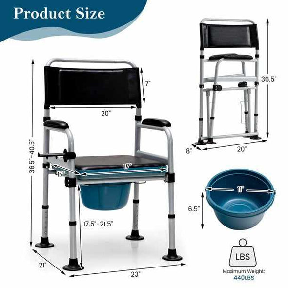 Adults Portable Bedside Toilet Commode Potty Chair - Aroflit