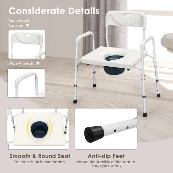 Adults Portable Bedside Toilet Commode Potty Chair - Aroflit