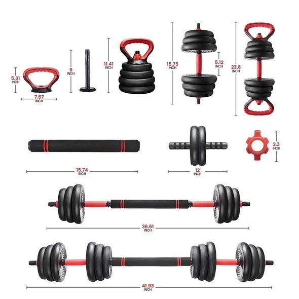 All - in - One Adjustable Dumbbell Set with Barbell & Kettlebell, 40 lbs - Aroflit