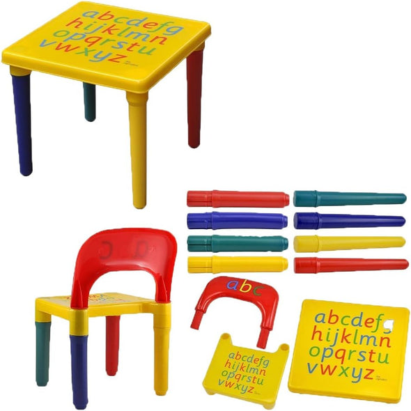 Alphabet Kids Plastic Table and One Chair Set - Aroflit