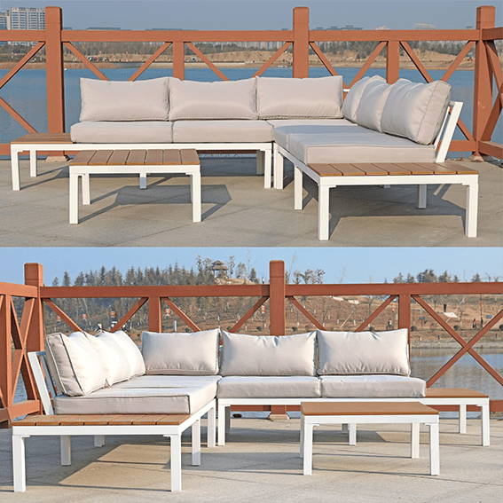 Aluminum Outdoor Patio Furniture Set – L - Shaped Sectional Sofa & Table - Aroflit