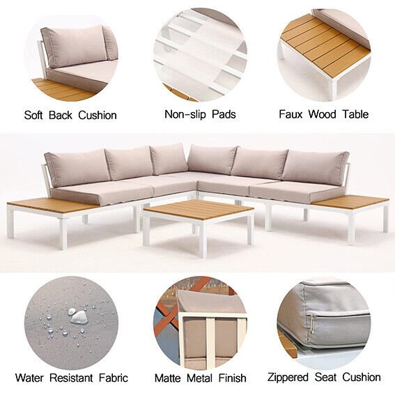 Aluminum Outdoor Patio Furniture Set – L - Shaped Sectional Sofa & Table - Aroflit