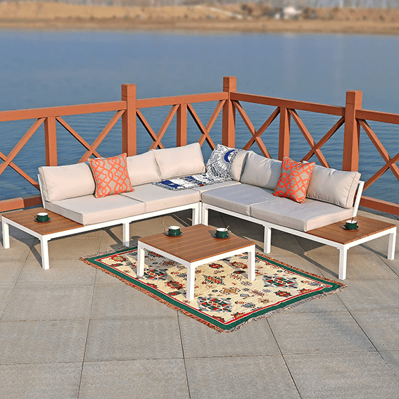 Aluminum Outdoor Patio Furniture Set – L - Shaped Sectional Sofa & Table - Aroflit