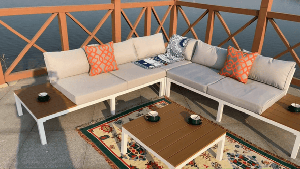 Aluminum Outdoor Patio Furniture Set – L - Shaped Sectional Sofa & Table - Aroflit
