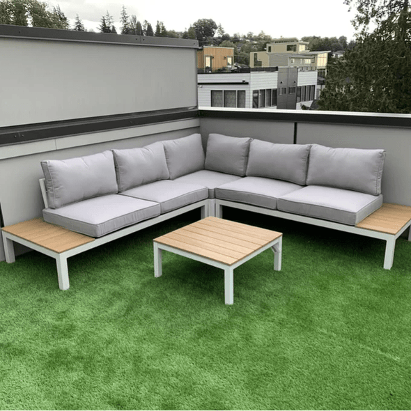 Aluminum Outdoor Patio Furniture Set – L - Shaped Sectional Sofa & Table - Aroflit