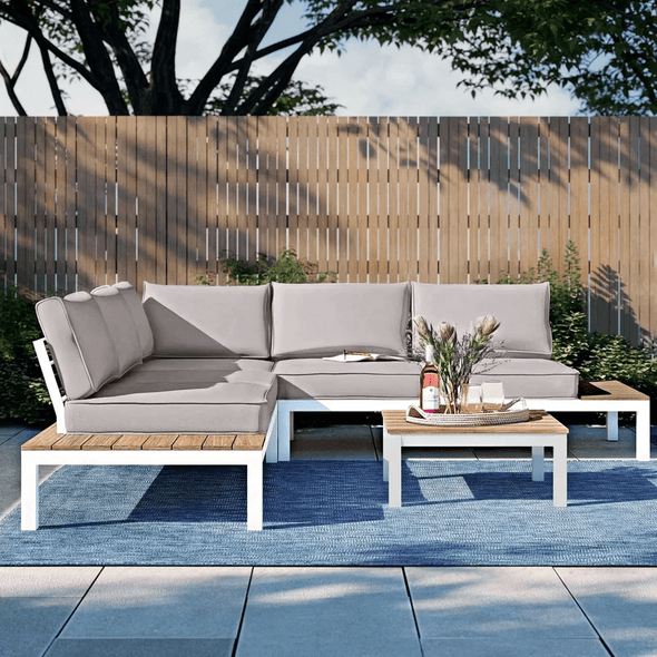 Aluminum Outdoor Patio Furniture Set – L - Shaped Sectional Sofa & Table - Aroflit