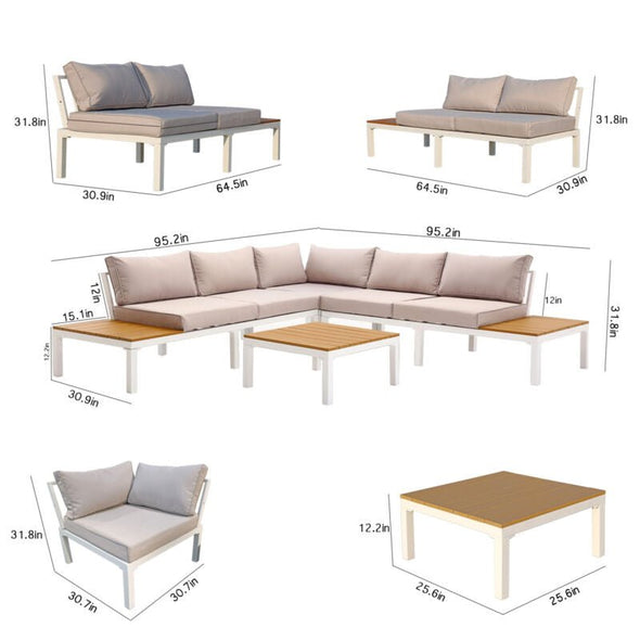 Aluminum Outdoor Patio Furniture Set – L - Shaped Sectional Sofa & Table - Aroflit