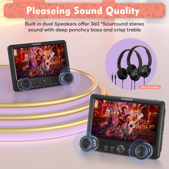 Headrest DVD Player for Car, 10.5” Dual Screen with Long Battery Life