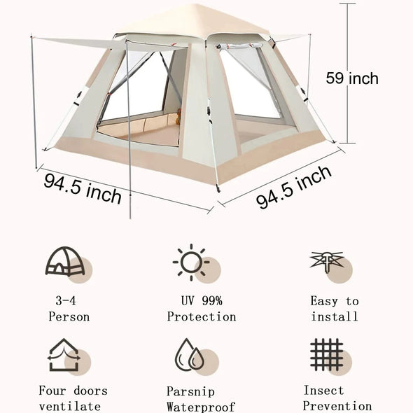 4-Person Automatic Pop-Up Tent, Durable, Lightweight, Easy Setup