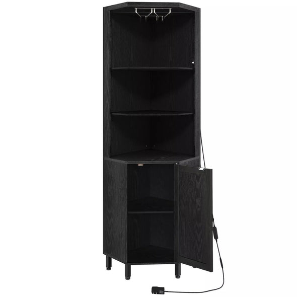 Bar Corner Cabinet with LED Lights, Wine Racks, Adjustable Storage - Aroflit