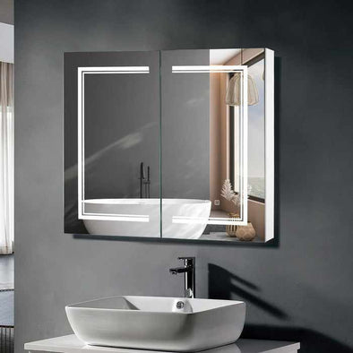 Bathroom Recess Lighted Mirror Medicine Cabinet - Aroflit