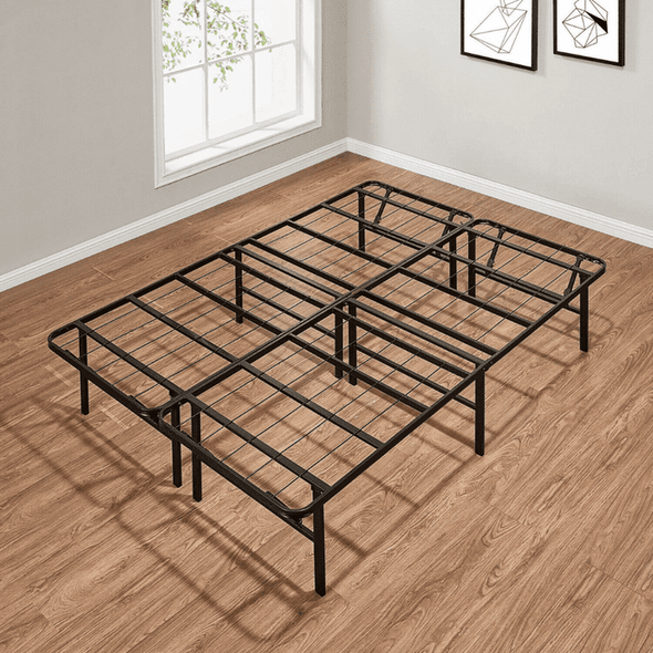 Black Heavy Duty Metal Queen Platform Slat Bed Frame - Aroflit