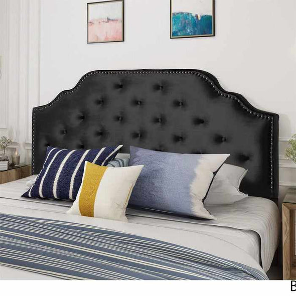 Black King Upholstered Padded Fabric Covered Headboard - Aroflit