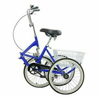 Folding Adult Three-Wheel Tricycle Bike with 20" Basket, Comfortable