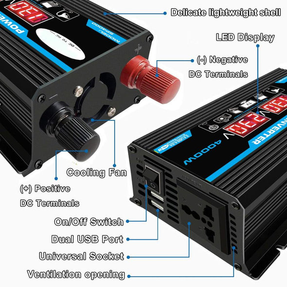 Car Power Inverter Converter 300W 12V to 220V/110V LED - Aroflit