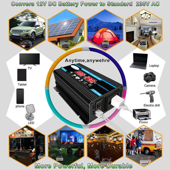 Car Power Inverter Converter 300W 12V to 220V/110V LED - Aroflit