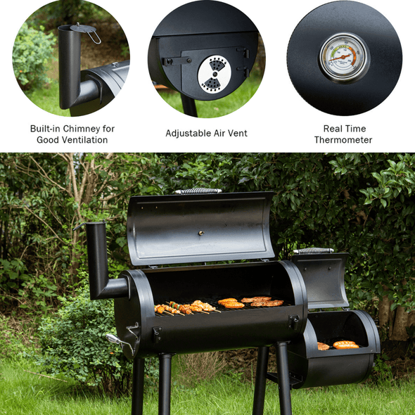 Charcoal Grill with Offset Smoker Combo for Versatile Outdoor Cooking - Aroflit