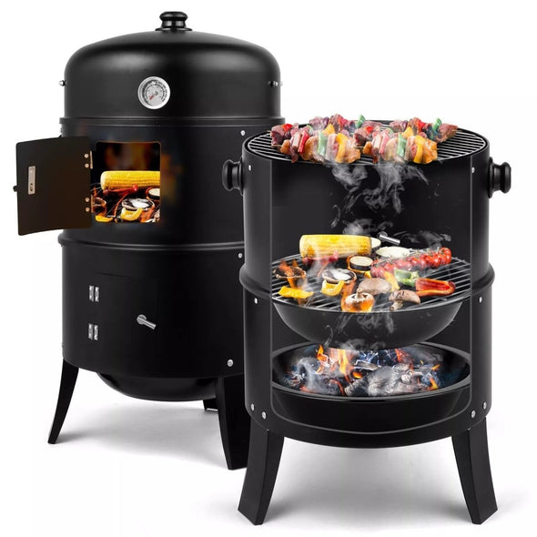 Charcoal Smoker BBQ Grill, Heavy - Duty, Portable, Dual - Layer Design - Aroflit