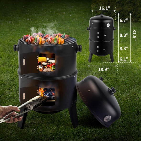 Charcoal Smoker BBQ Grill, Heavy - Duty, Portable, Dual - Layer Design - Aroflit
