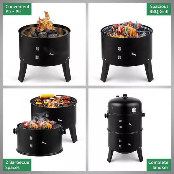 Charcoal Smoker BBQ Grill, Heavy - Duty, Portable, Dual - Layer Design - Aroflit