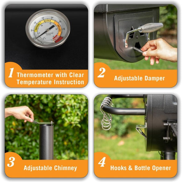 Charcoal Smoker Grill Outdoor BBQ with Offset Smoker – Heavy Duty - Aroflit