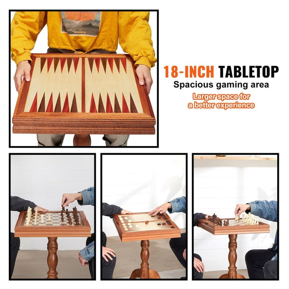 Chess Table with 3 Games, Chess, Checkers & Backgammon, Stylish - Aroflit