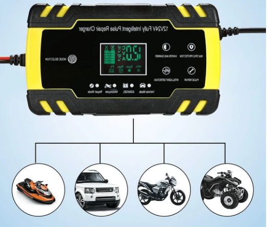 Compact 12V Portable Car Battery Charger with Automatic Safety - Aroflit