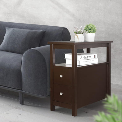 Compact Chair Side End Table with Drawers for Small Spaces and Storage - Aroflit