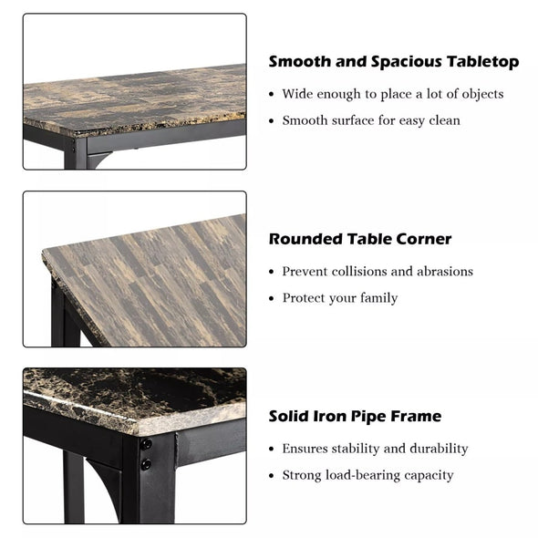 Counter Height Dining For 2, Modern Design with Faux Marble Tabletop - Aroflit