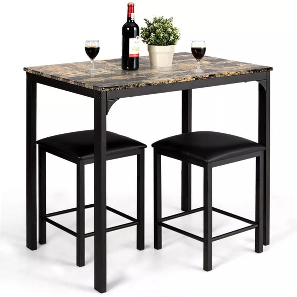Counter Height Dining For 2, Modern Design with Faux Marble Tabletop - Aroflit