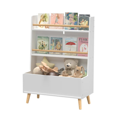 Kids Bookshelf & Toy Storage, 2-Tier Shelving with Open Toy Bin