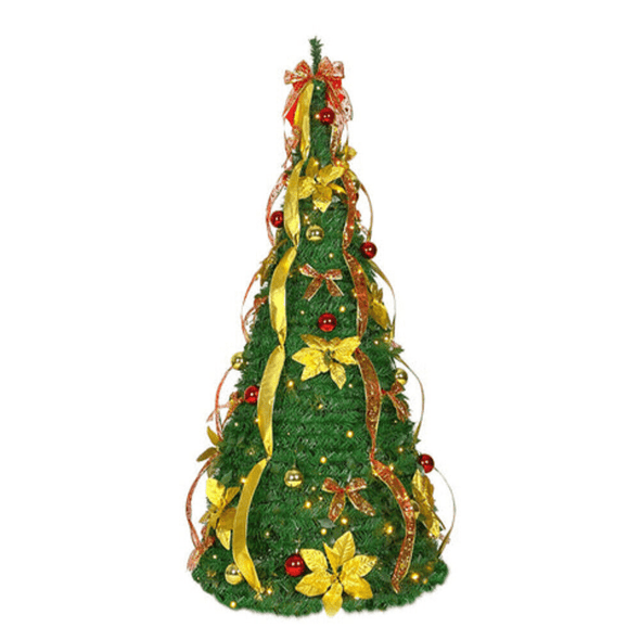 Decorated Collapsible Pop - Up Lighted Christmas Tree 6FT, Pre - Decorated - Aroflit