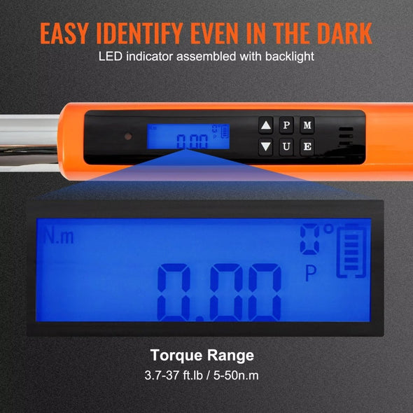Digital Torque Wrench 3/8” Drive, 3.7 - 37 ft.lb ±2% Accuracy - Aroflit