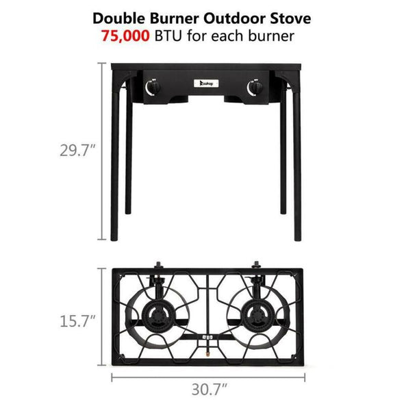 Double 2 Burner Gas Propane Cooker Outdoor Stove, High Pressure - Aroflit