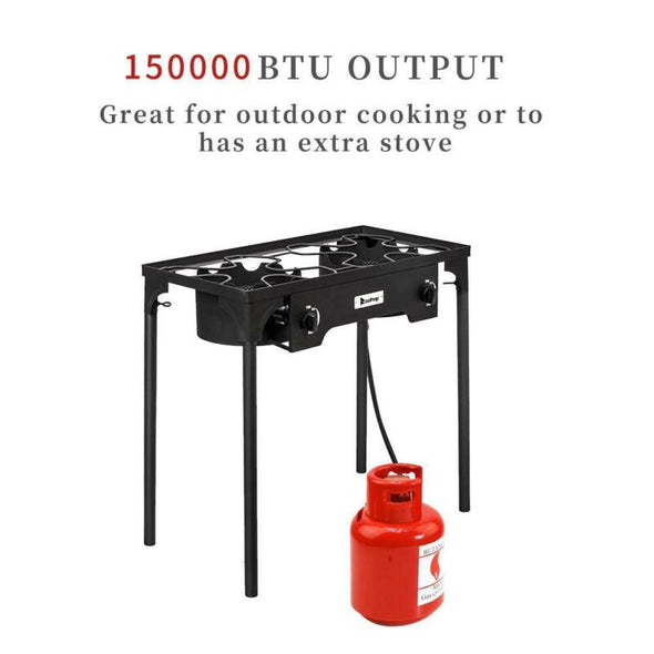 Double 2 Burner Gas Propane Cooker Outdoor Stove, High Pressure - Aroflit