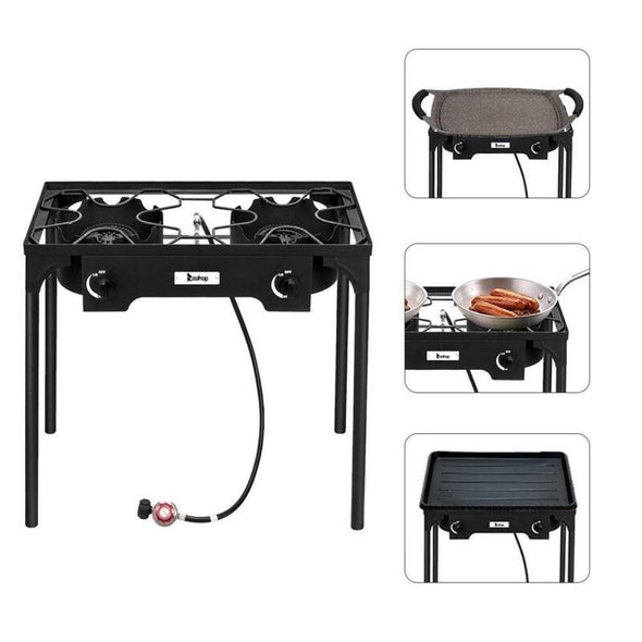 Double 2 Burner Gas Propane Cooker Outdoor Stove, High Pressure - Aroflit