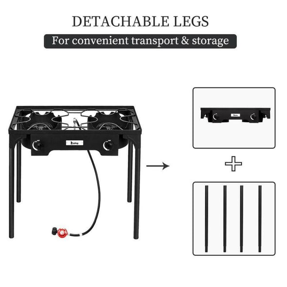 Double 2 Burner Gas Propane Cooker Outdoor Stove, High Pressure - Aroflit