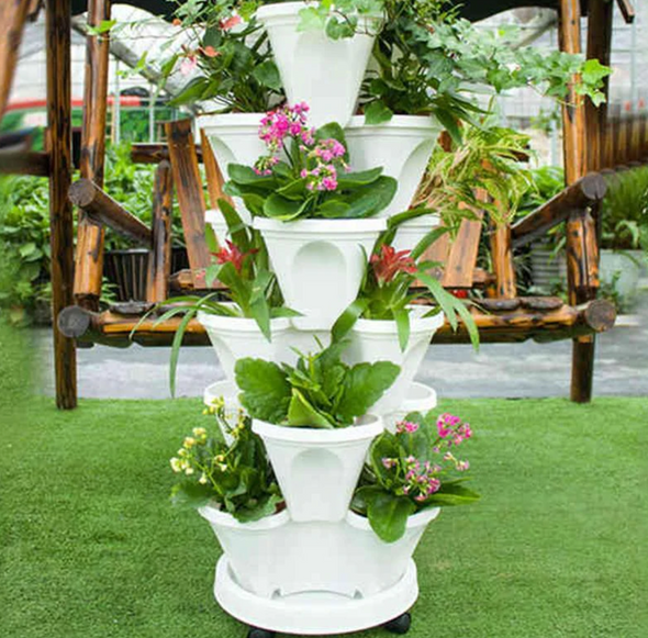 Stand Stacking Planters for Strawberries, Herbs, and Flowers