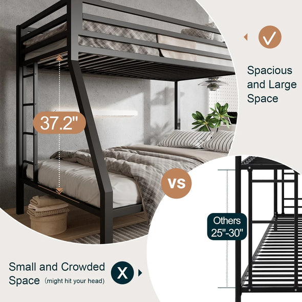 Twin Over Full Metal Bunk Bed with Removable Ladder – Space-Saving Design
