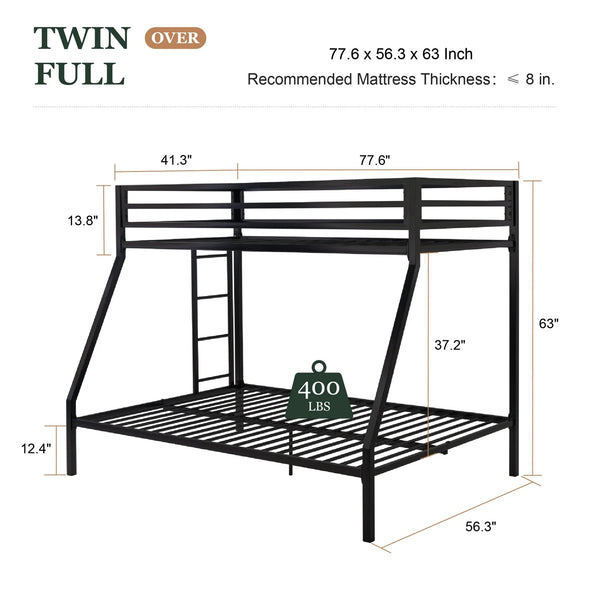 Twin Over Full Metal Bunk Bed with Removable Ladder – Space-Saving Design