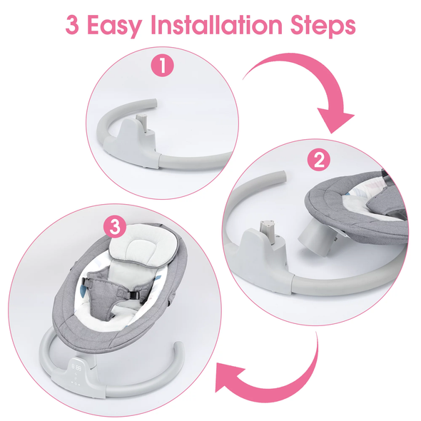 Portable Baby Swing Chair with Bluetooth, Safety Belt & Lullabies